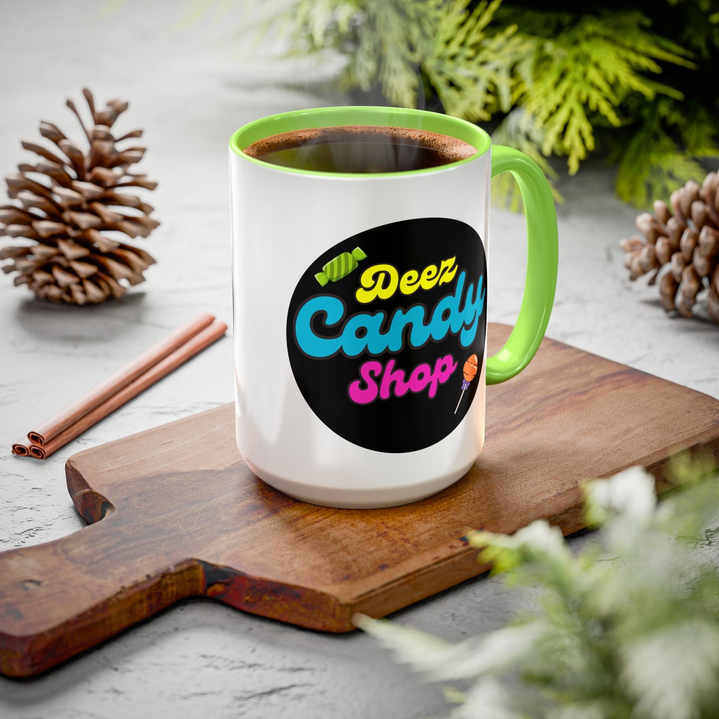 Deez Candy Shop Mug - 15 oz Green, Yellow or Blue