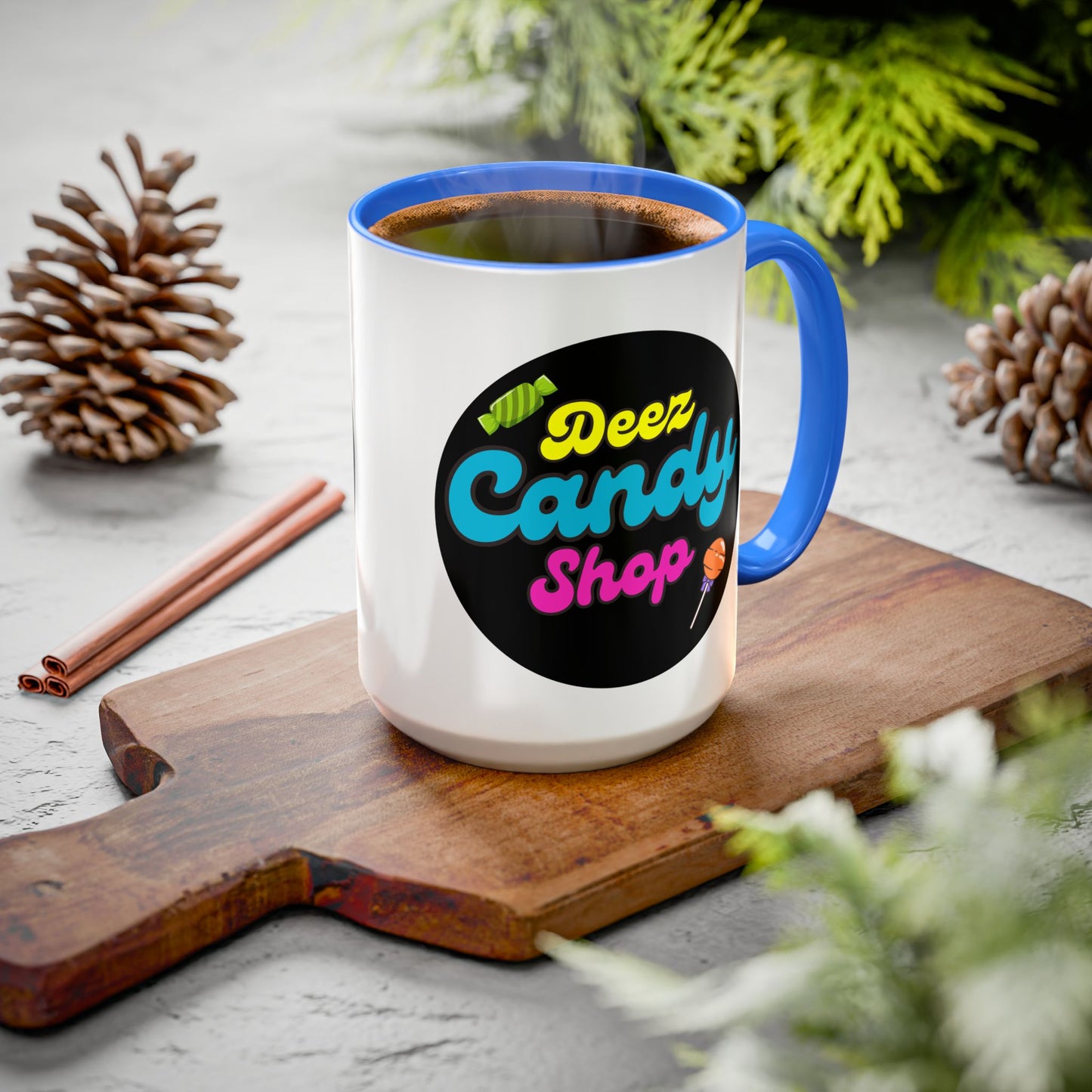 Deez Candy Shop Mug - 15 oz Green, Yellow or Blue